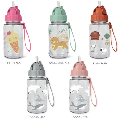 BOTELLA CON PAJITA Y COLGADOR SARO 5Col.