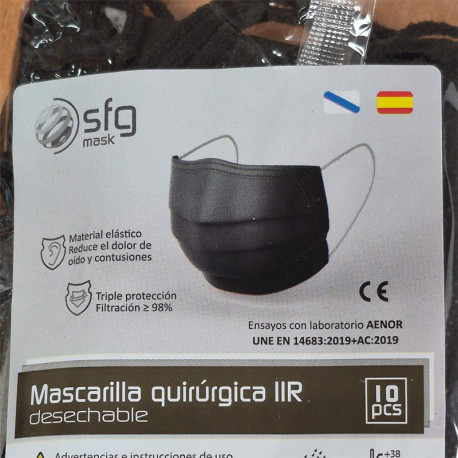 MASCARILLAS QUIRÚRGICAS NEGRAS IIR SGF 10uds.