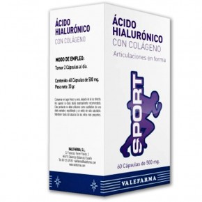 ÁC. HIALURÓNICO + COLÁGENO SPORT VALEFARMA, 60 Cáps. 500mg.