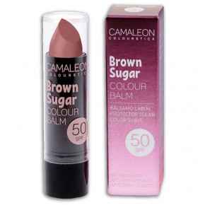 BÁLSAMO LABIAL CAMALEÓN, Color Azúcar Morena SPF50, 4g.