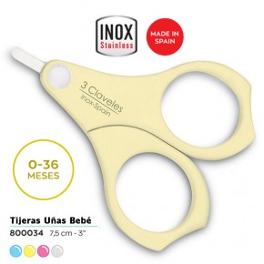 TIJERA UÑAS BEBÉ INOX 3CLAV. 4Color. 7,5cm.