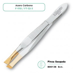 PINZA DEPIL. SESGADA P.ORO AC.CARBONO 3CLAV.8cm