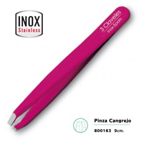 PINZA DEPILAR CANGREJO FUCSIA INOX 3CLAV. 9cm