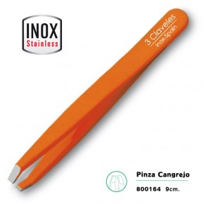 PINZA DEPIL. CANGREJO NARANJA INOX 3CLAV.9cm