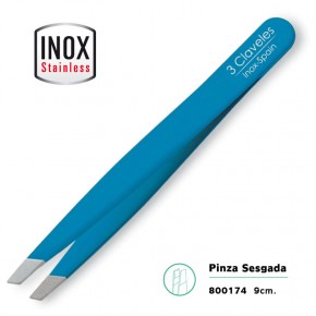 PINZA DEPILAR SESGADA AZUL AC.INOX 3CLAV. 9cm