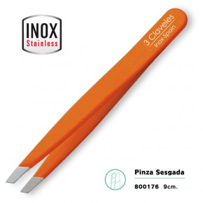 PINZA DEPILAR SESGADA NARANJA AC.INOX 3CLAV. 9cm