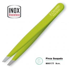 PINZA SESGADA ACERO INOX. VERDE 9cm. 3CLAVELES