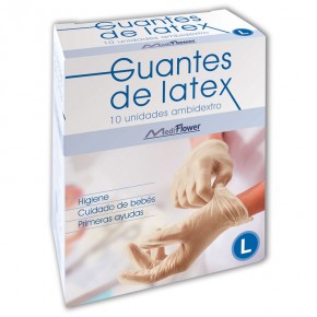 GUANTES LÁTEX AMBIDIESTRO MEDI-FLOWER L-10uds.